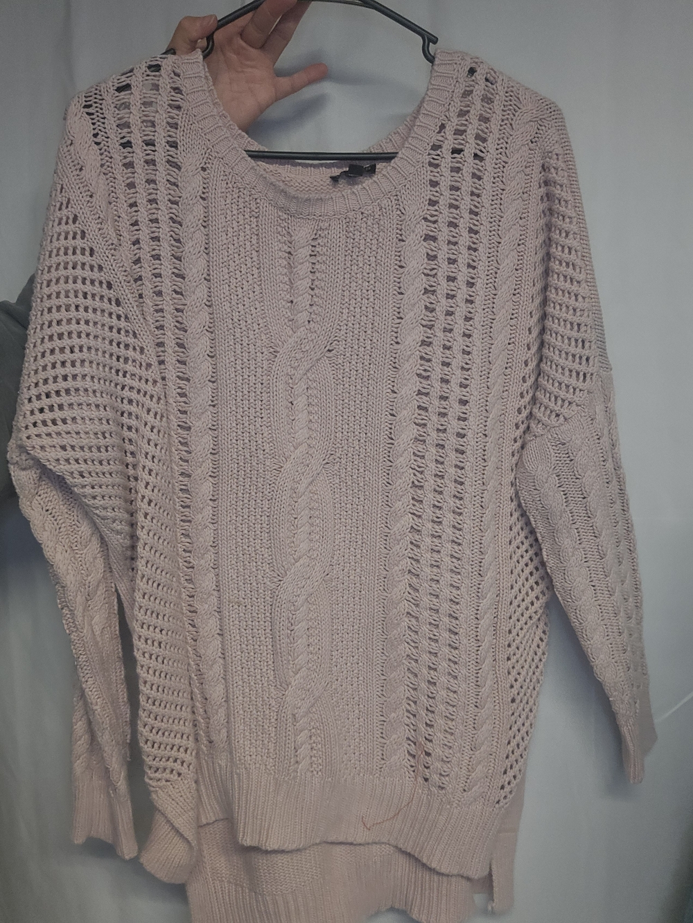 Women’s Cable Knit Open-Stitch Sweater - Light Blush